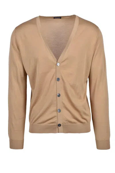Drumohr Cotton V-neck Cardigan - Beige In Brown