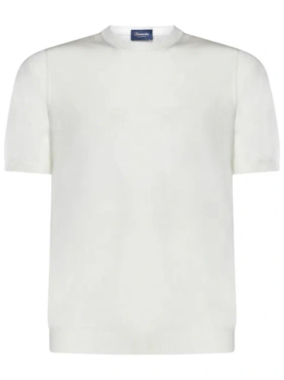 Drumohr Cream Cotton Knit Crewneck T-shirt In White