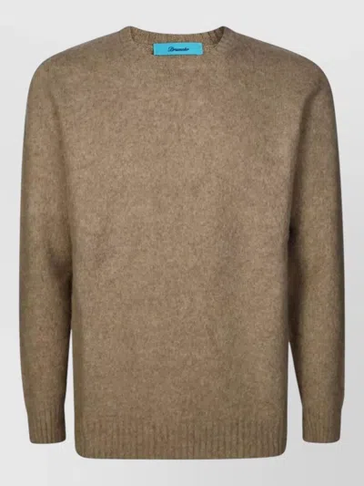 Drumohr Crew Neck Knit Sweater Ribbed Cuffs Hem In Brown