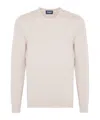 Drumohr Ribbed Texture Long Sleeve Crew-neck Sweater In White