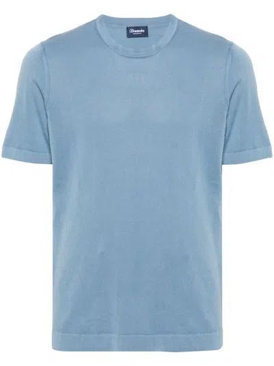 Drumohr Crew-neck Short-sleeve Jumper In Blau