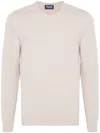 Drumohr Ribbed Texture Long Sleeve Crew-neck Sweater In Beige