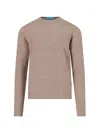 Drumohr Crewneck Sweater In Beige Wool Ribbed Trim In Brown