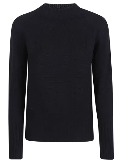 Drumohr Long Sleeve Ribbed Crew Neck Knit Sweater In Black