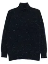 Drumohr Speckle Knit Turtleneck Sweater With Ribbed Cuffs In Blue