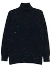 Drumohr Speckle Knit Turtleneck Sweater With Ribbed Cuffs In Blue