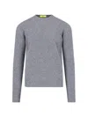 Drumohr Crewneck Sweater In Grey Melange Wool Ribbed Trim In Gray