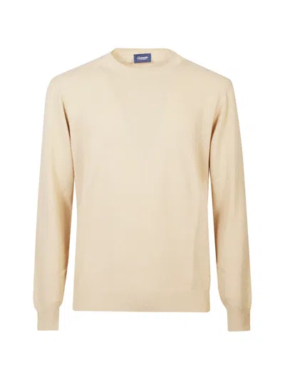 Drumohr Knit Construction Round Neck Long Sleeve Sweater For Men In Neutral