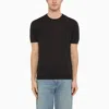 Drumohr Crew Neck T-shirt In Navy Blue Cotton In Black
