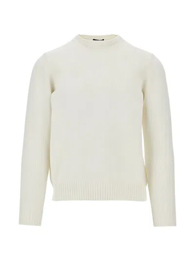 Drumohr Crew-neck Cotton Sweater In White