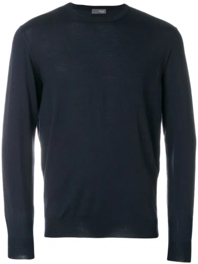 Drumohr Cotton Crewneck Sweater In Blue
