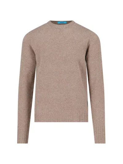 DRUMOHR CREWNECK SWEATER IN BEIGE WOOL RIBBED TRIM