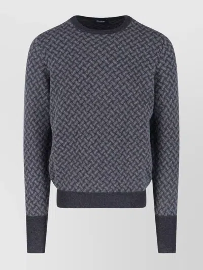 Drumohr Crewneck Sweater With Ribbed Cuffs And Hem In Blue