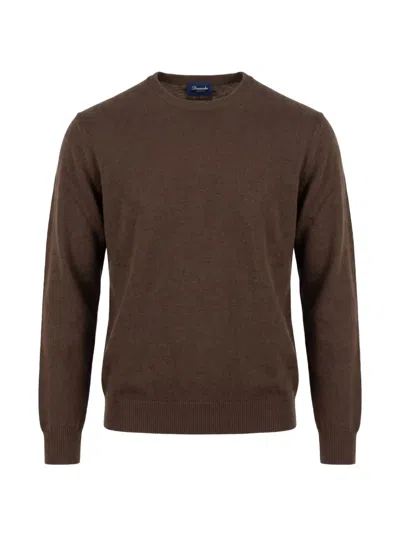 Drumohr Crew-neck Wool Sweater In Brown