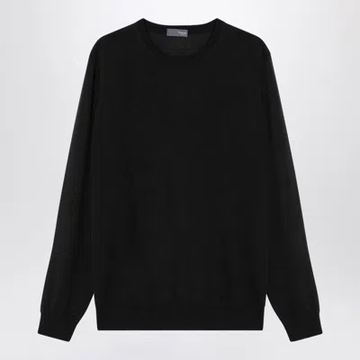 Drumohr Dark Grey Wool Crew-neck Sweater In Black