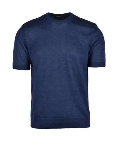 Drumohr Deep Blue Fitted Crewneck Top