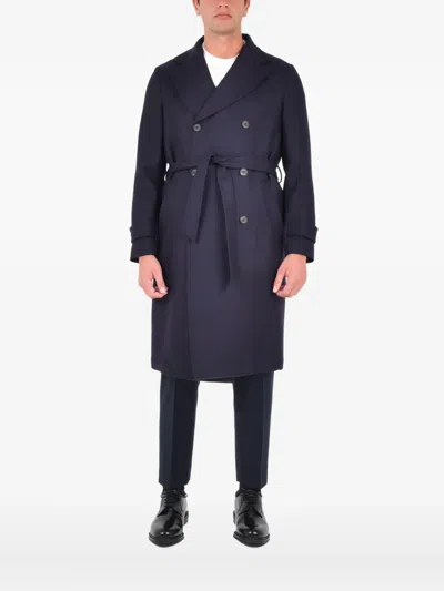 Drumohr Double-breasted Belted Coat In Blue