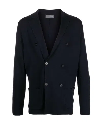 Drumohr Double-breasted Merino Wool Cardigan In Black