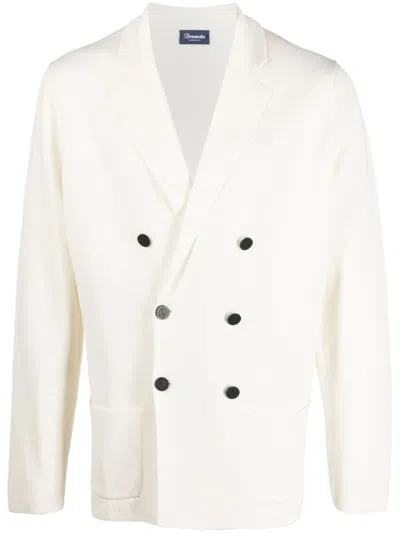 Drumohr Double-breasted White Cotton Blazer With Tailored Silhouette