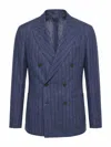 Drumohr Pinstripe-pattern Double-breasted Blazer In Blue