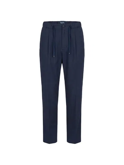 Drumohr Drawstring-detail Pleated Cotton Trousers In Blue