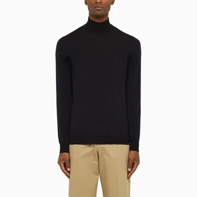 Drumohr Elegant Blue Merino Wool Turtleneck Sweater For Men In Black