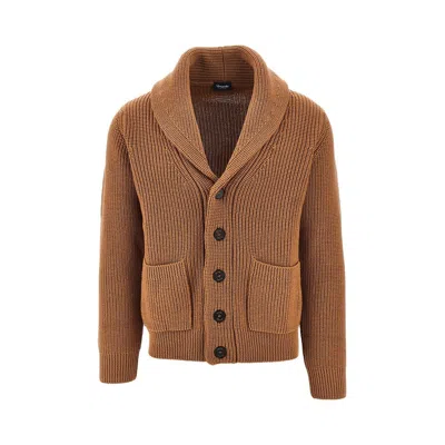 Drumohr Erino Wool Cardigan With Shawl Collar In Brown