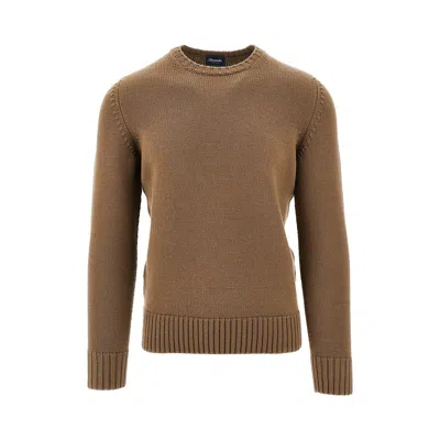 Drumohr Erino Wool Crewneck Sweater In Brown