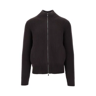 Drumohr Erino Wool Full-zip Cardigan In Brown
