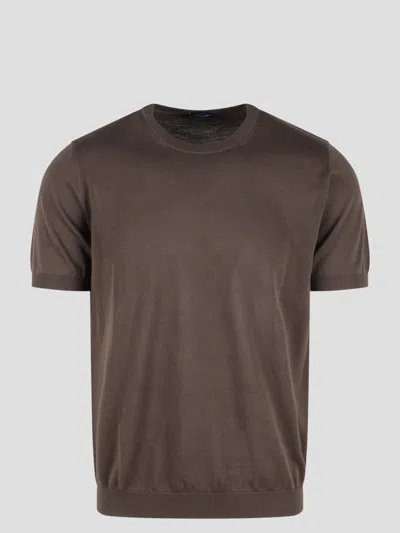 Drumohr Fine-knit Cotton T-shirt In Brown