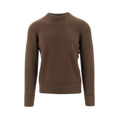 Drumohr Extrafine Merino Wool Crewneck Sweater In Brown