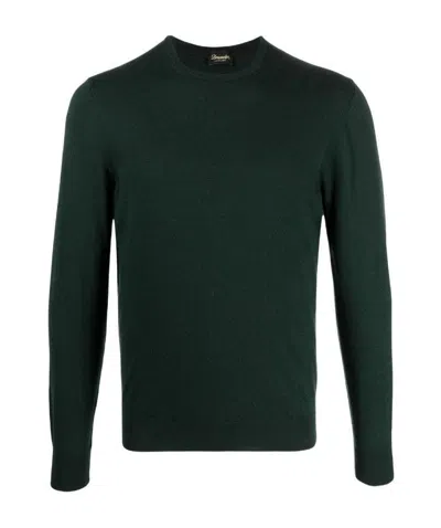 Drumohr Textured Knit Crewneck Sweater With Ribbed Finishes In Green