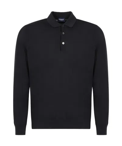 Drumohr Fine-knit Polo Shirt In Black
