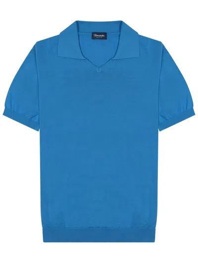 Drumohr Blue Shirt Collar Polo In Multi