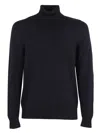 Drumohr Finely Knit Turtleneck Sweater In Extrafine Merino Wool In Blue