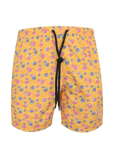 Drumohr Fish-print Drawstring Shorts In Yellow