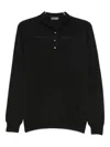 Drumohr Fitted Black Merino Wool Long Sleeve Polo In Black