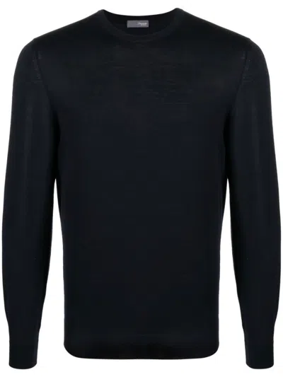 Drumohr Fitted Merino Wool Crew-neck Sweater In Blue
