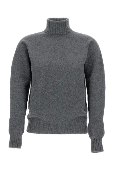 Drumohr Flat-knit Wool Turtleneck Sweater With Ribbed Details In Gray