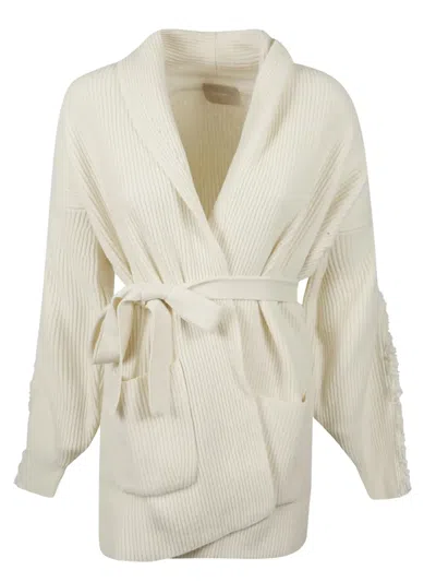 DRUMOHR FRINGED BELTED CARDIGAN