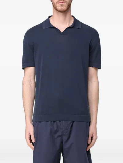 Drumohr Short-sleeved Polo Shirt With Classic Collar In Blue