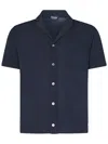 Drumohr Frosted Navy Bowling Shirt With Chest Patch Pocket