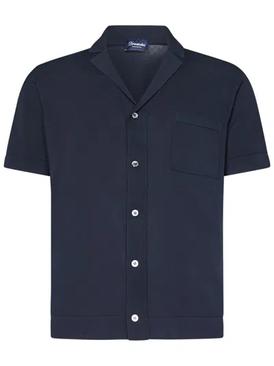 DRUMOHR FROSTED NAVY BOWLING SHIRT WITH CHEST PATCH POCKET