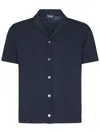Drumohr Frosted Navy Bowling Shirt With Chest Patch Pocket In Blue
