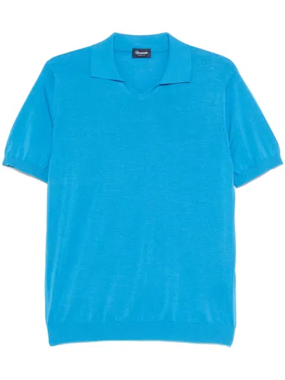 Drumohr Tailored Short Sleeve V-neck Polo In Blue