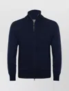 Drumohr Full Zip High Collar Ribbed Sweater In Blue