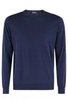Drumohr Smooth Knit Blue Sweater With Ribbed Cuffs In Blu