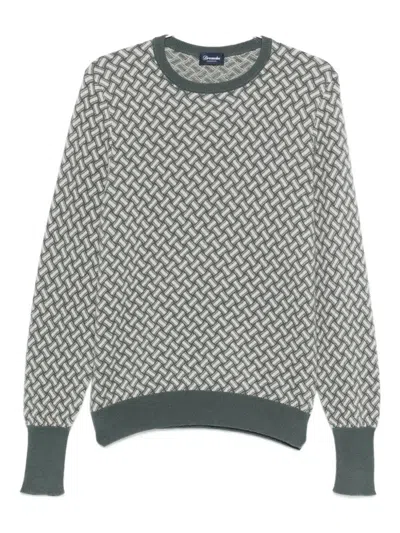 Drumohr Geometric-pattern Cashmere Jumper In Green