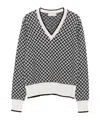Drumohr Geometric-pattern V-neck Cashmere Sweater In Black