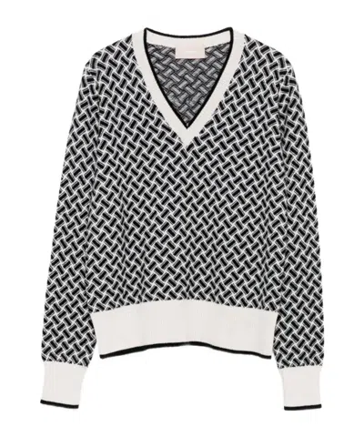 DRUMOHR GEOMETRIC-PATTERN V-NECK CASHMERE SWEATER
